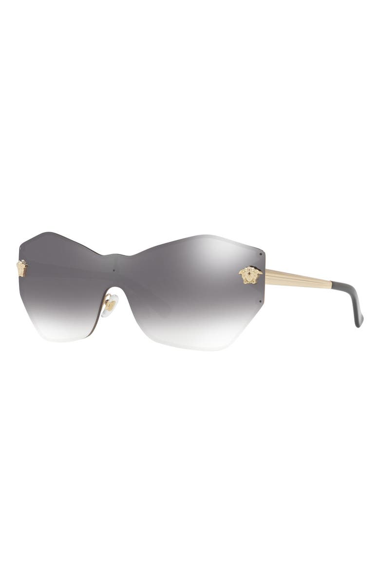 Versace Gradient Shield Sunglasses, Alternate, color, Gold/ Silver Mirrored Gradient