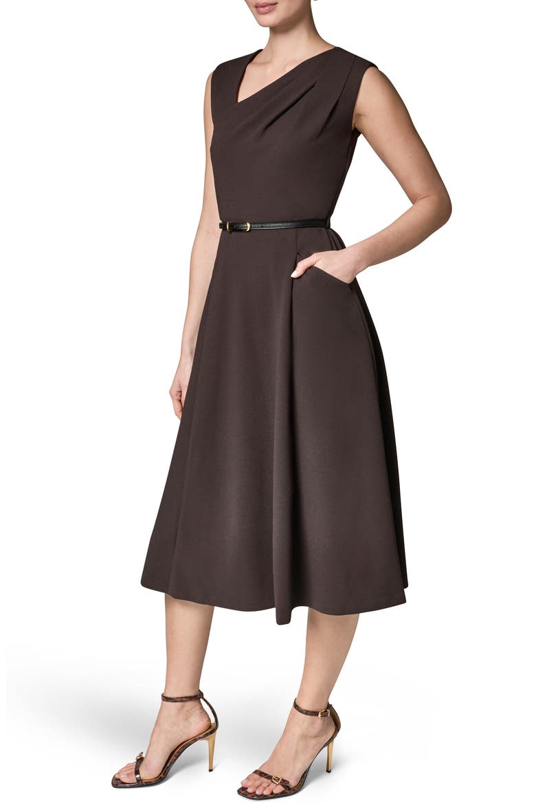 Belted Draped Asymmetric Dress, Alternate, color, ESPRESSO