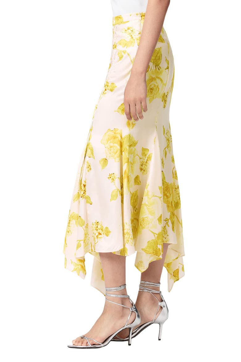 Kathy Satin Floral Midi Skirt, Alternate, color, FLEURZ YELLOW
