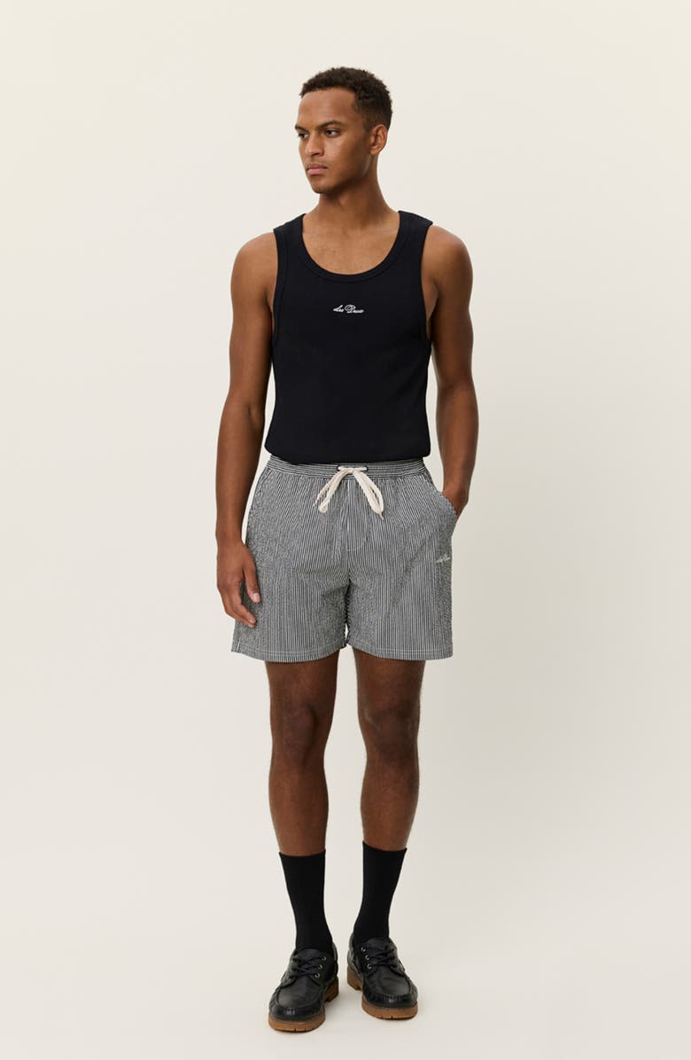 Les Deux Stripe Seersucker Swim Shorts, Alternate, color, Black