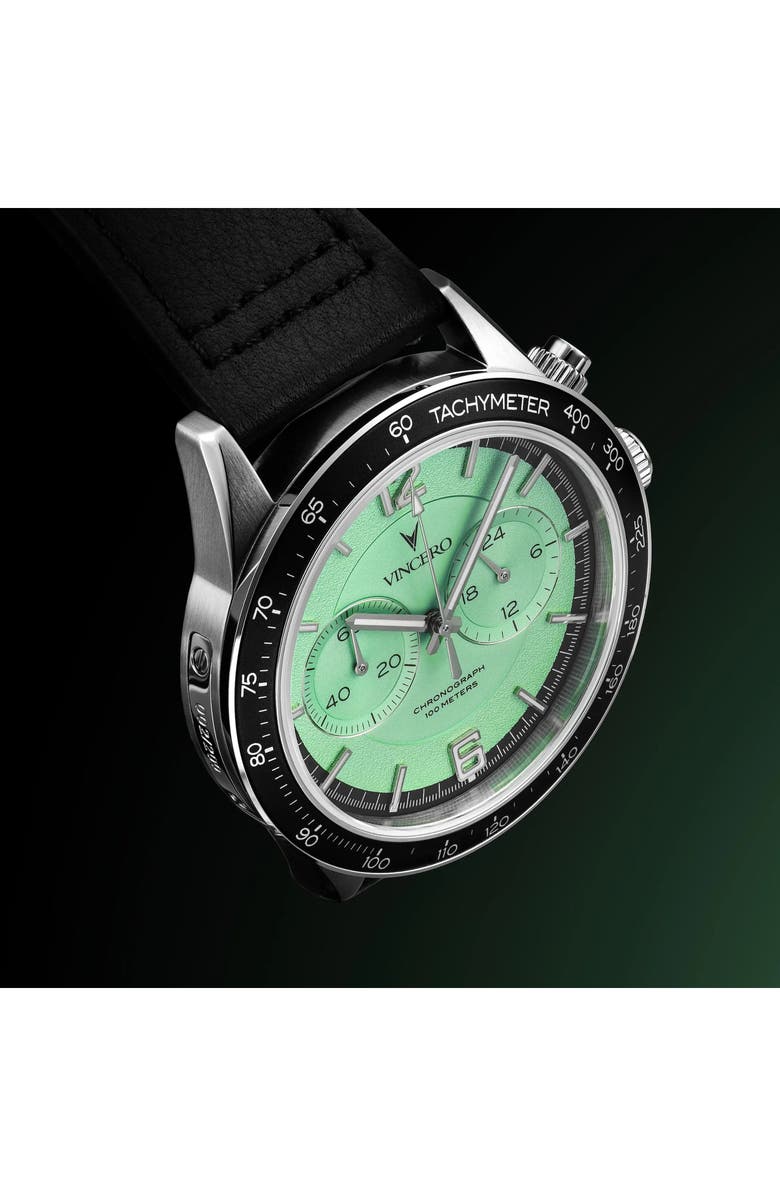 Vincero The Apex Prism Chronograph Leather Strap Watch, 42mm, Alternate, color, Frosted Jade