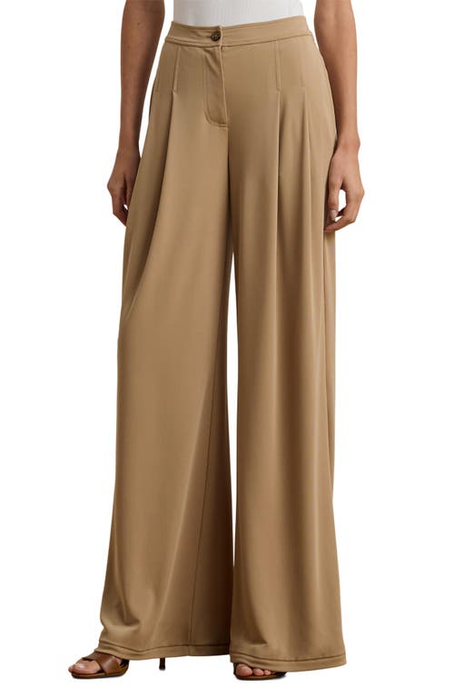 Shop Ralph Lauren Lauren  Jersey Wide Leg Pants In Classic Camel
