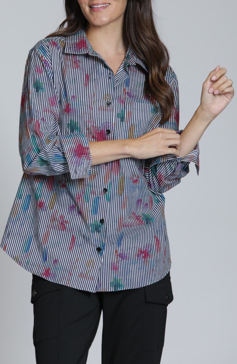 APNY Print Cotton Button-Up Shirt, Main, color, Black Multi