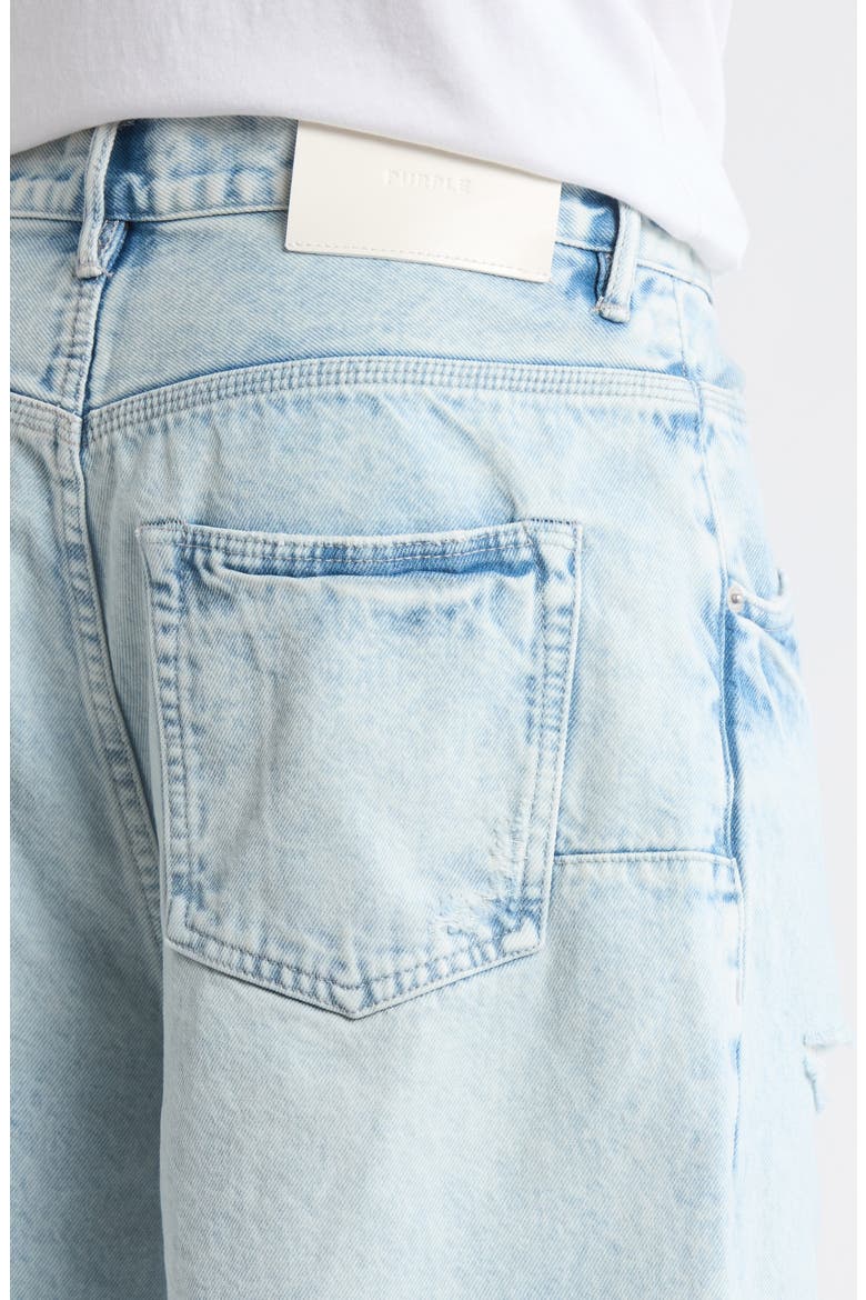 Blowout Patched Raw Hem Denim Shorts, Alternate, color, LIGHT INDIGO