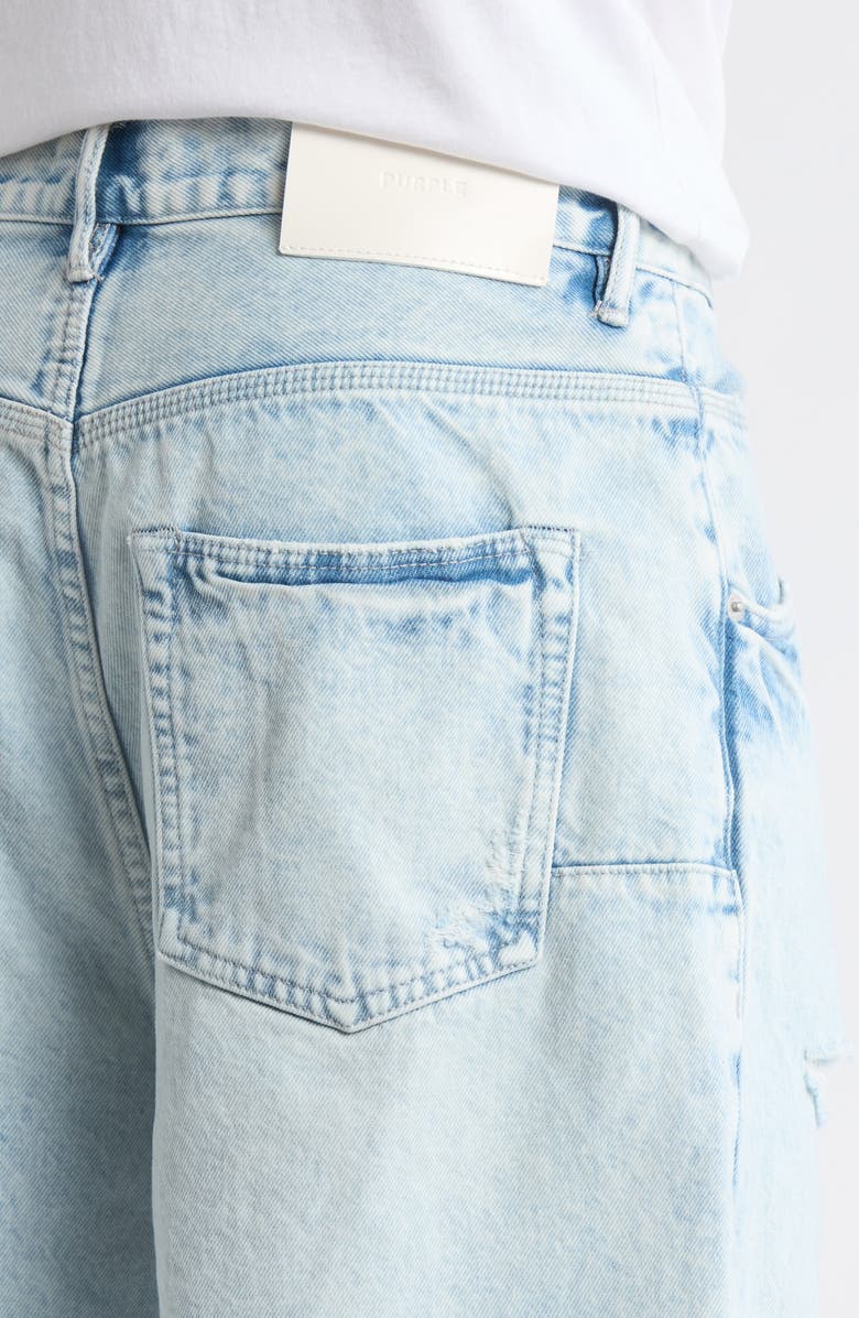 PURPLE BRAND Blowout Patched Raw Hem Denim Shorts, Alternate, color, Light Indigo