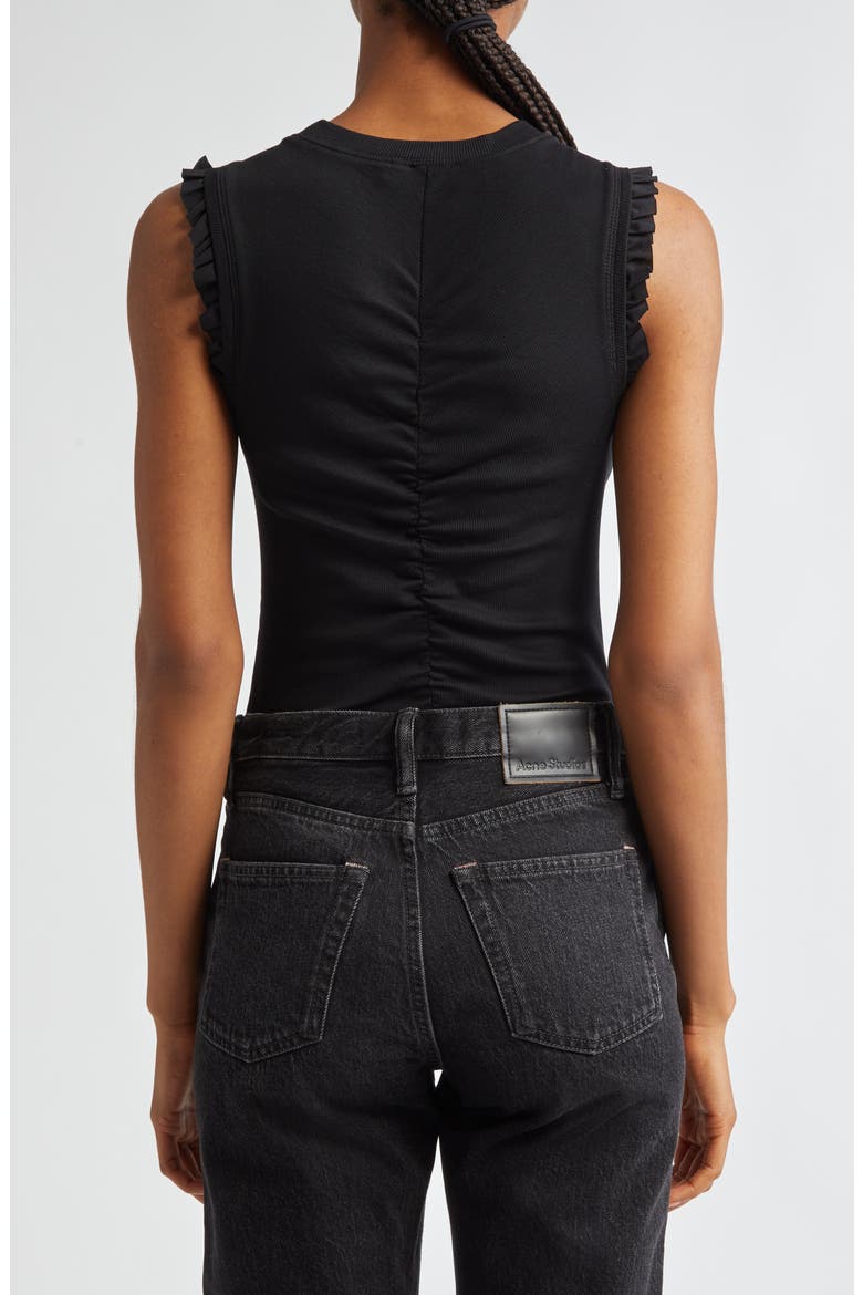 Kyla Ruched Sleeveless Cotton Top, Alternate, color, NOIR