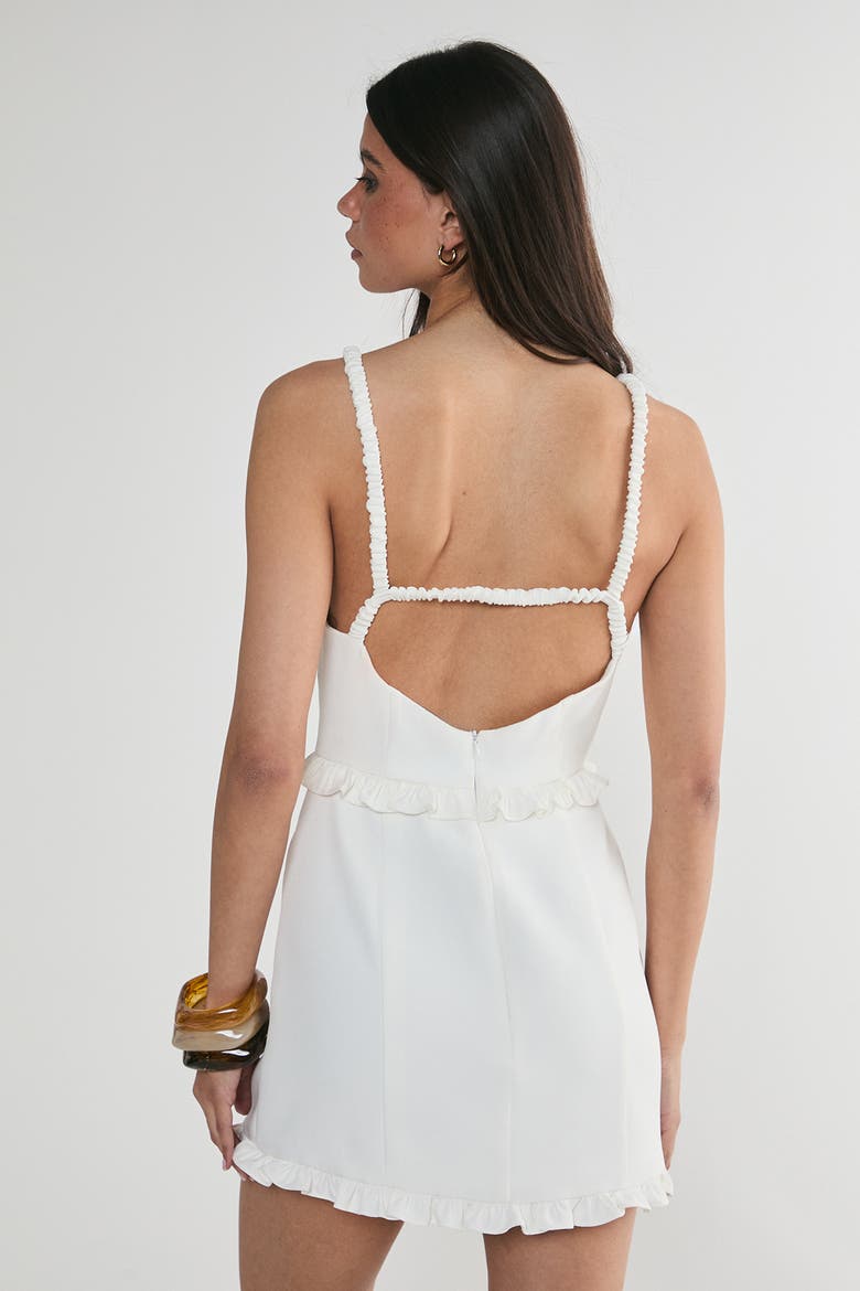 Ruched Strap Ruffle Tailored Mini Dress, Alternate, color, White