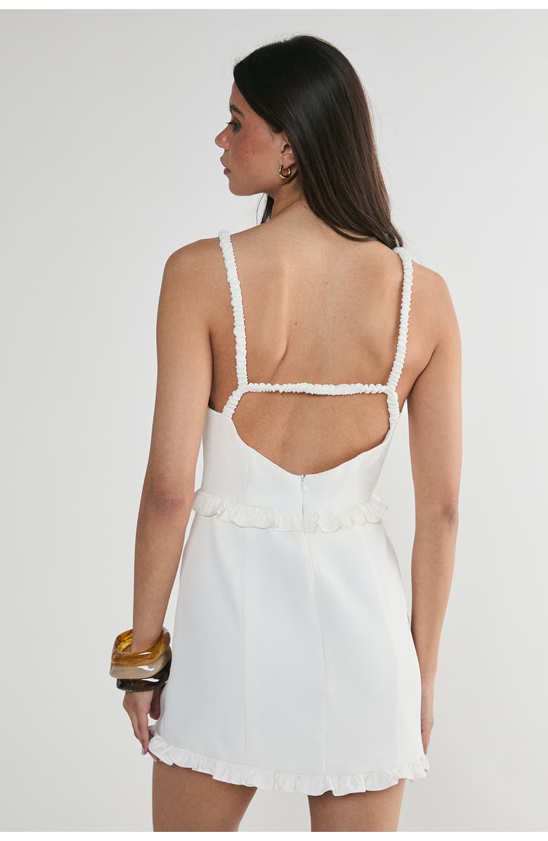 NASTY GAL Ruched Strap Ruffle Tailored Mini Dress, Alternate, color, White