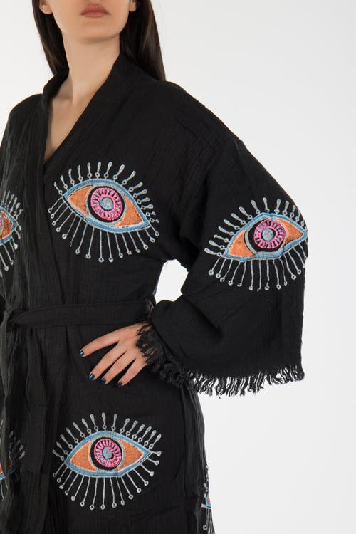 Forever & Always Shoes Aria Evil Eye Handmade Cotton Kimono In Black/white