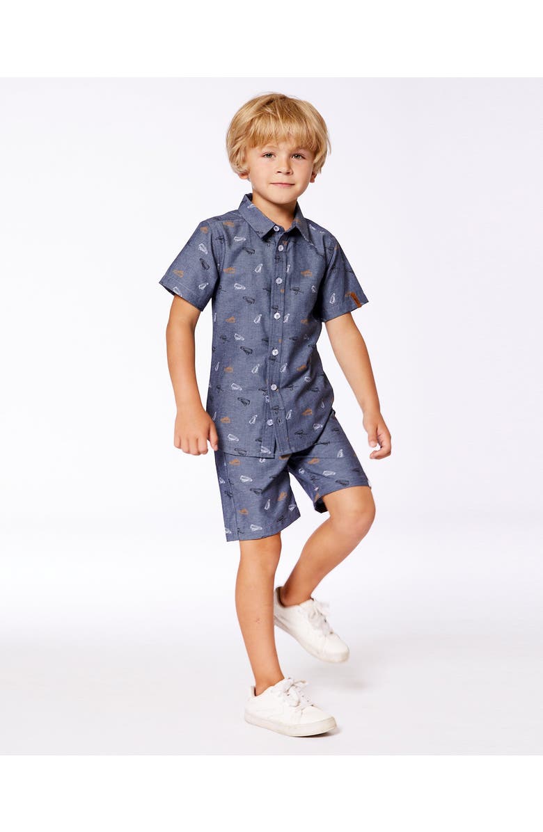 Deux par Deux Little Boy's Printed Chambray Short Gray, White And Tan, Alternate, color, 