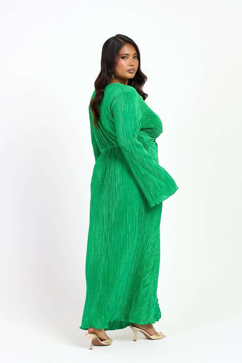 Curve Plisse Flare Sleeve Midaxi Dress, Alternate, color, Green