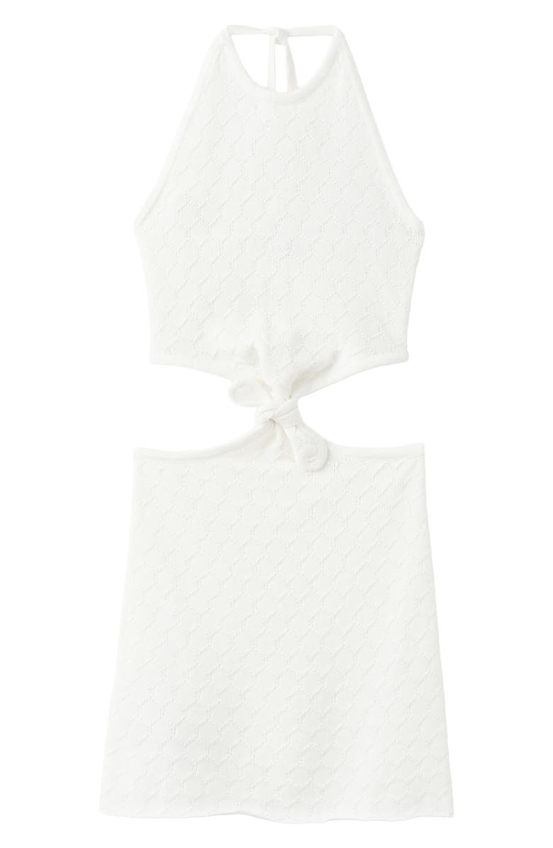 MANGO TEEN Knit Front Knot Cutout Halter Neck Minidress, Main, color, Off White