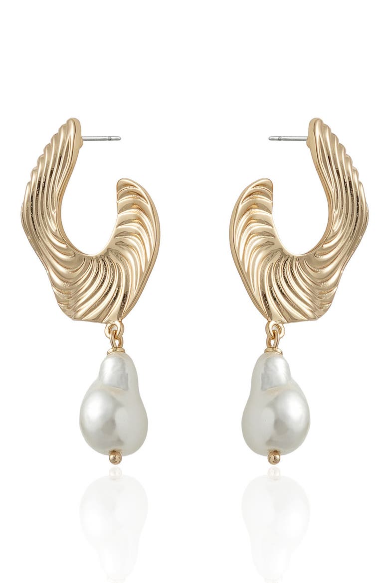Textured Imitation Pearl Drop Earrings, Alternate, color, GOLD