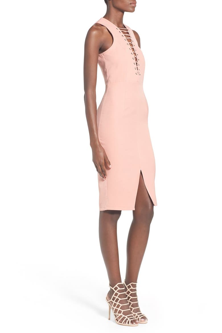 Lace-Up Body-Con Dress, Alternate, color, SALMON
