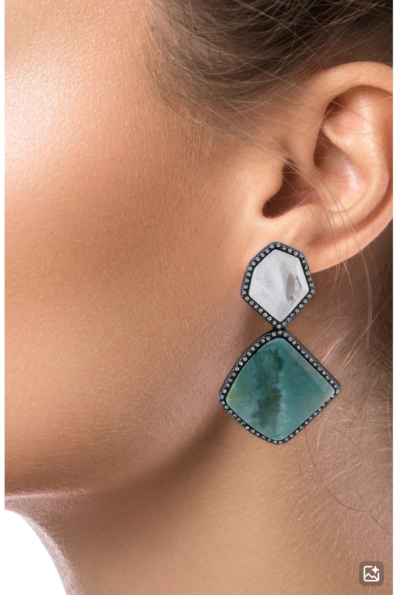 Geometric Crystal Drop Earrings (Nordstrom Exclusive), Alternate, color, GREEN/ BLACK RHODIUM