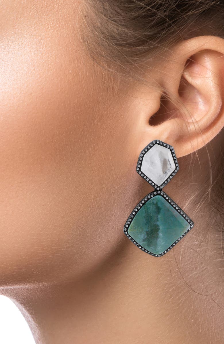 JARDIN Geometric Crystal Drop Earrings, Alternate, color, Green/ Black Rhodium