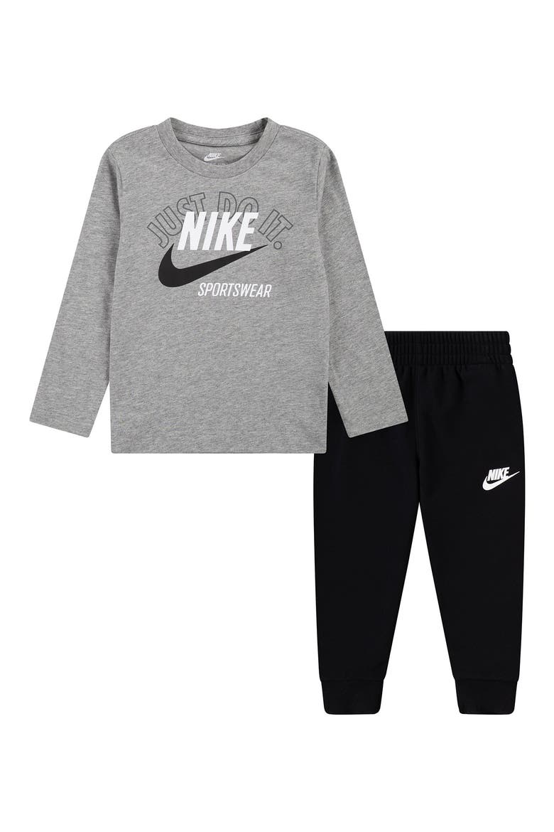 Kids' Retro Just Do It Long Sleeve T-Shirt & Joggers Set, Main, color, BLACK