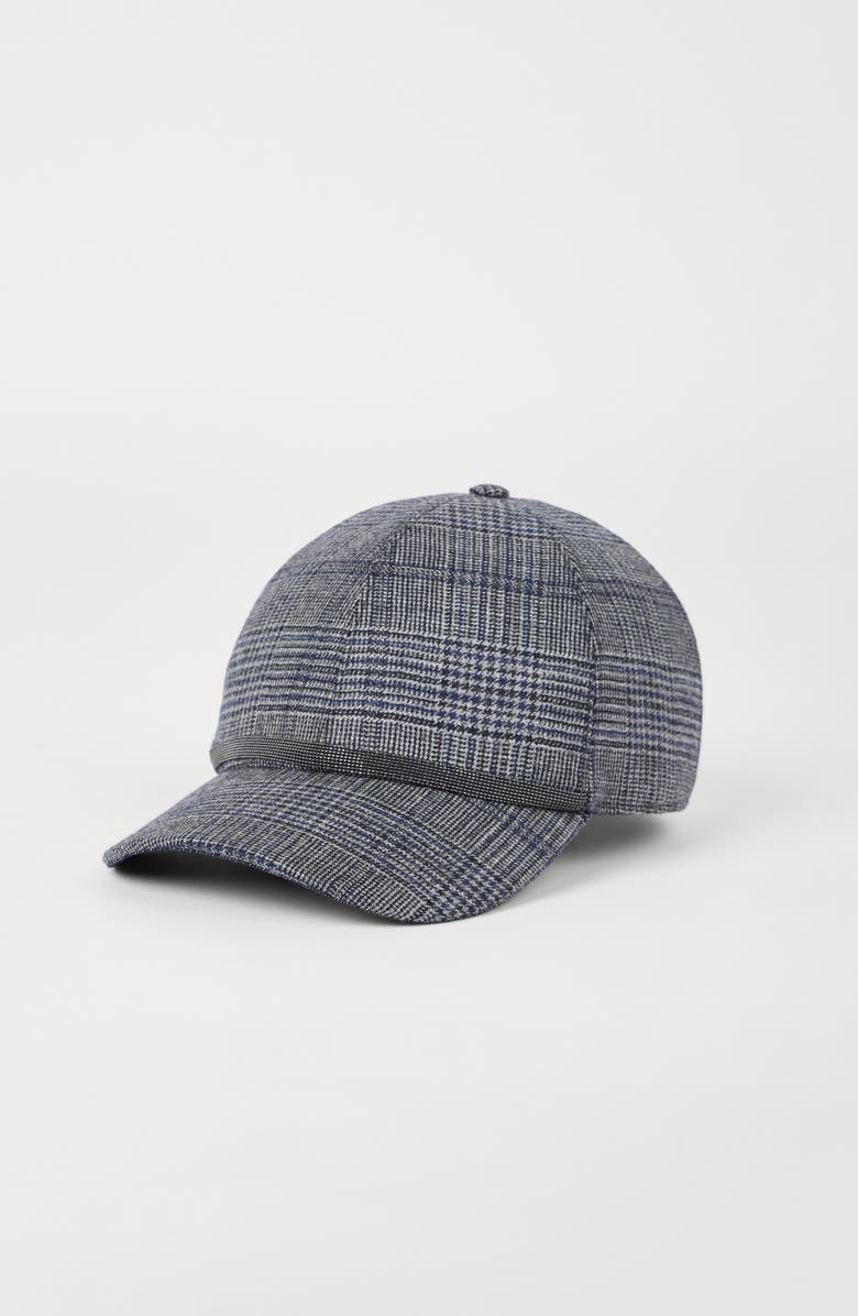 Brunello Cucinelli Prince of Wales baseball cap, Alternate, color, Grey