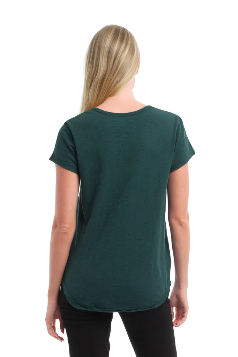 Short Sleeve Shrunken V-Neck Shirttail Top, Alternate, color, Dark Sea