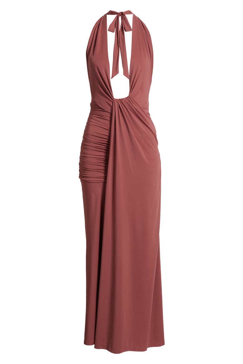 Ines Plunging Halter Neck Maxi Dress, Alternate, color, SOFT RUST