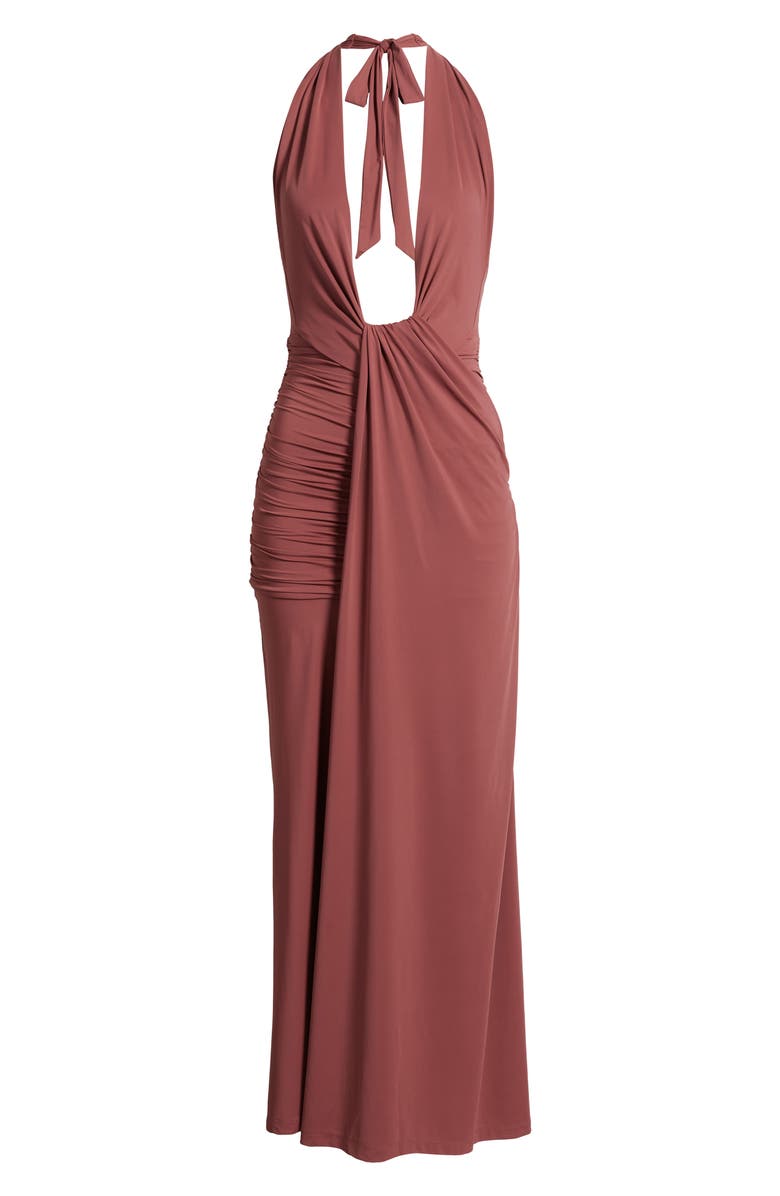 Bardot Ines Plunging Halter Neck Maxi Dress, Alternate, color, Soft Rust