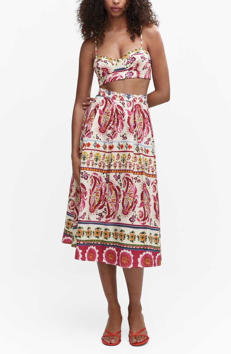 MANGO Paisley Floral Linen & Cotton Midi Skirt | Nordstrom