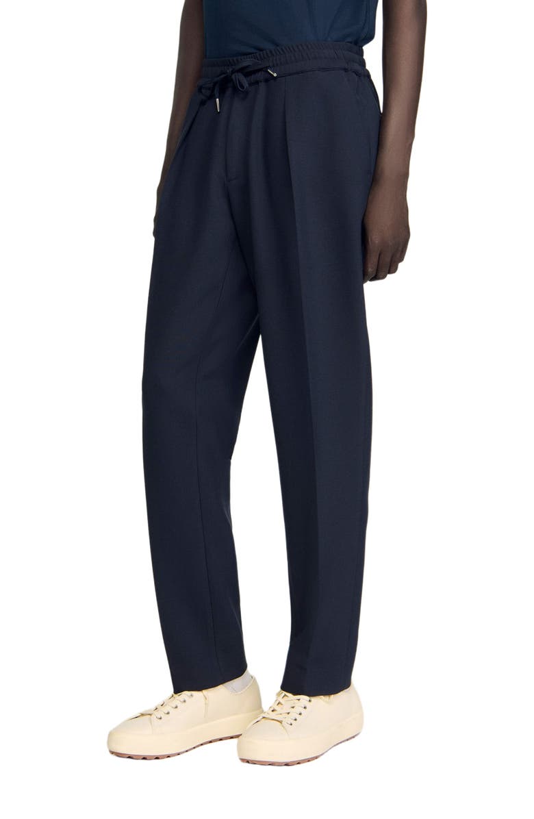 SANDRO Elasticated straight-leg trousers, Alternate, color, Navy Blue
