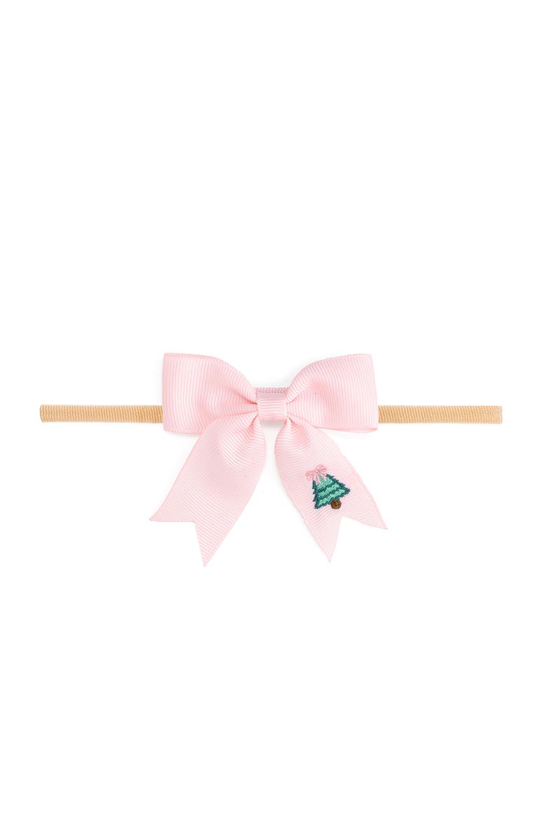 Christmas Tree Embroidered Bow Baby Headband, Main, color, Pink