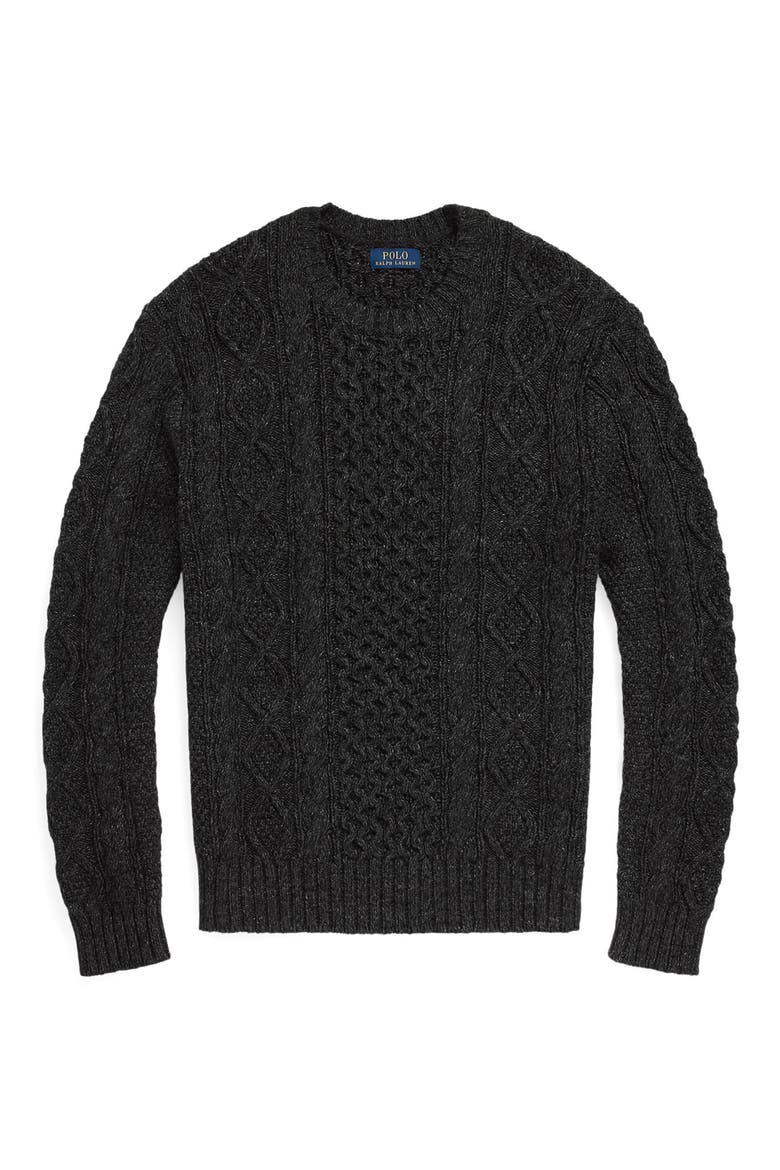 Cotton Fisherman Sweater, Alternate, color, CHARCOAL MARL
