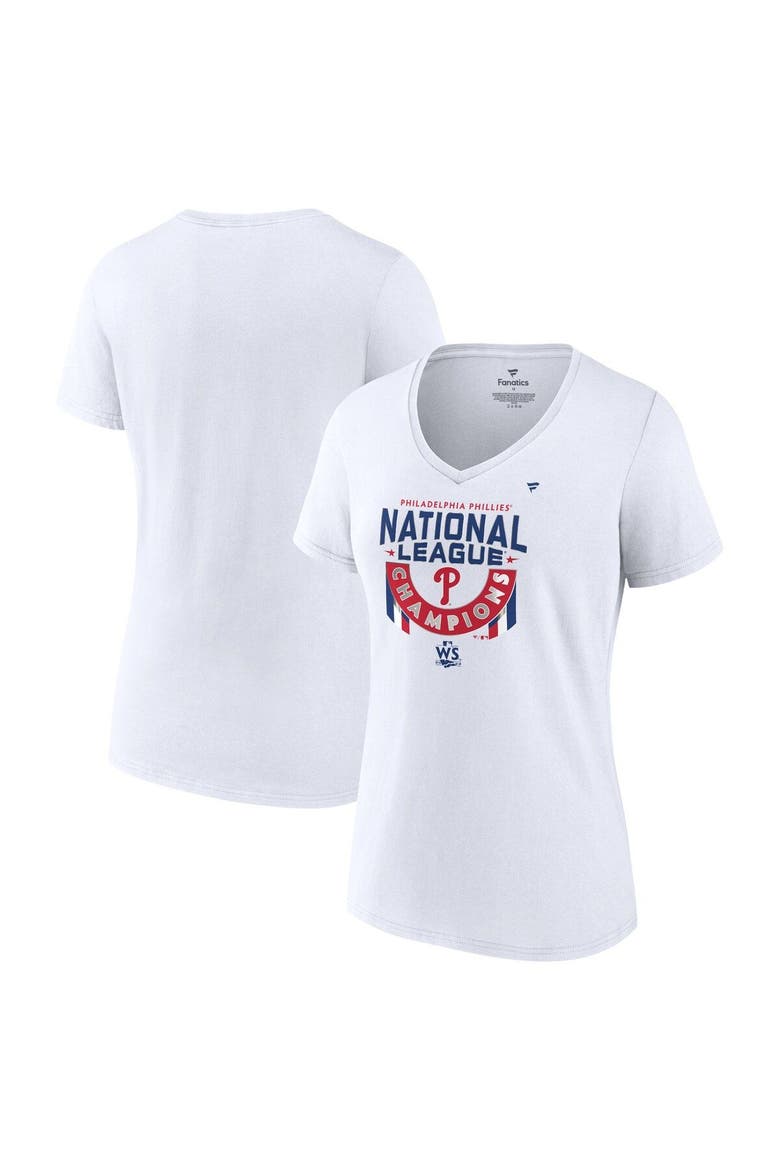 Women's Fanatics Branded White Philadelphia Phillies 2022 National League Champions Locker Room Plus Size V-Neck T-Shirt, Main, color, White