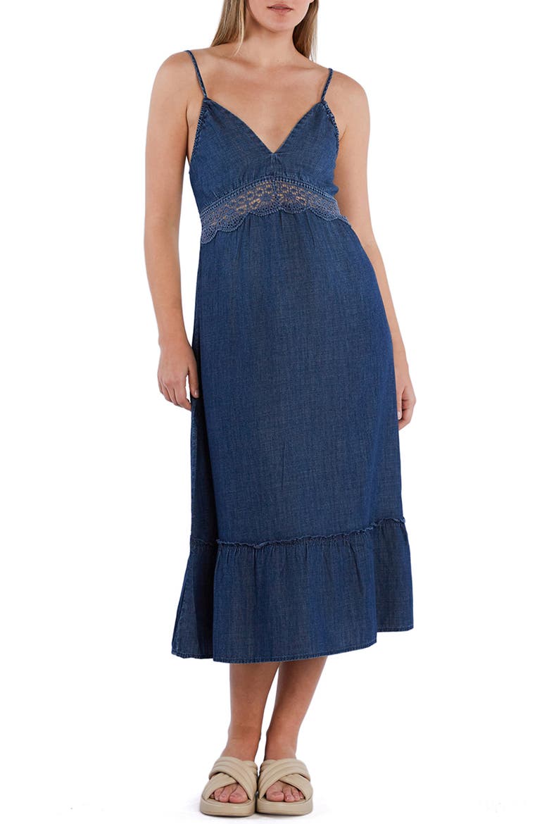 Jolie Lace Inset Cotton Blend Dress, Main, color, JOLIE BLUE