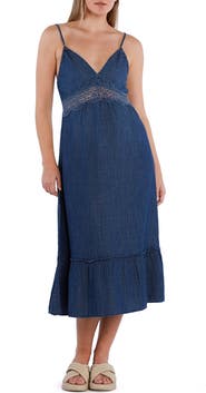 Wash Lab Denim Jolie Lace Inset Cotton Blend Dress