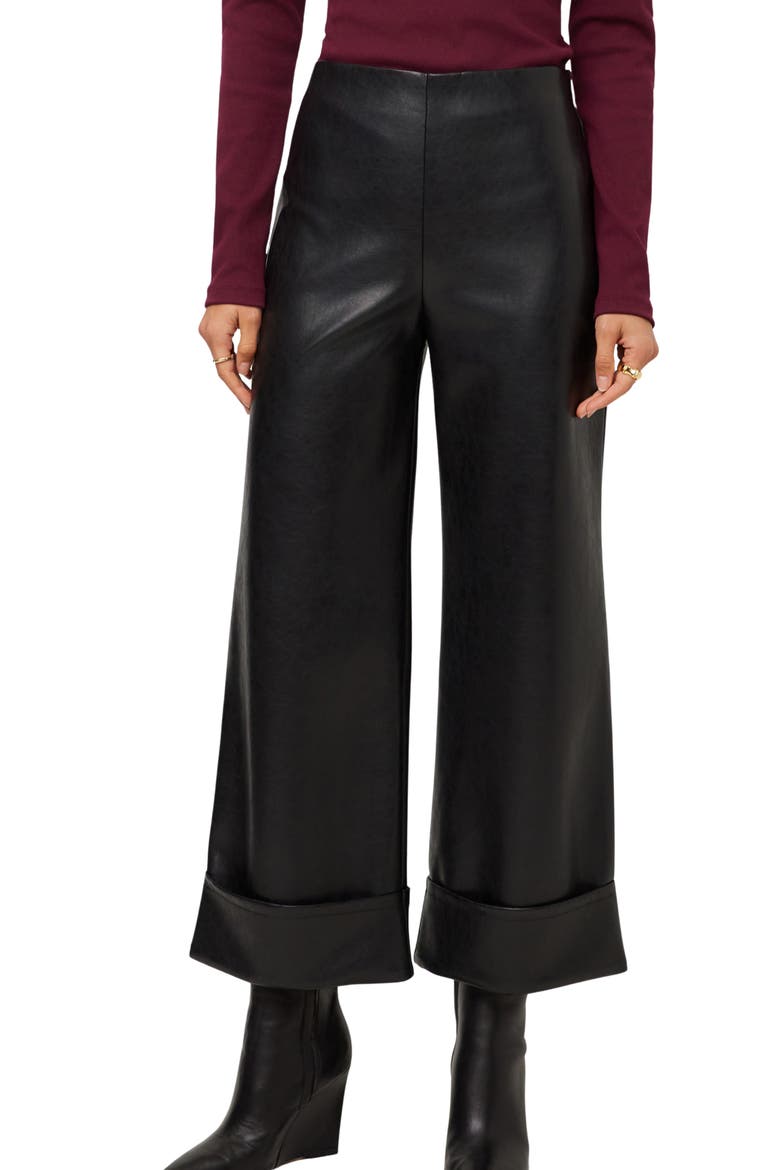 Regina Cuffed Cropped Faux Leather Pants, Main, color, BLACK