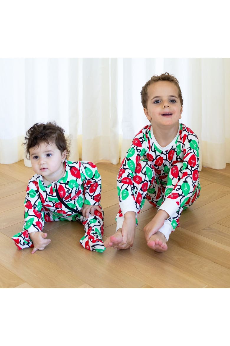 Organic Cotton Zip Footie in Holiday Lights, Alternate, color, Red & Pink Hearts