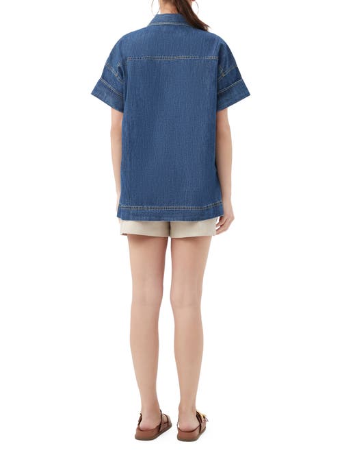 Trina Turk Opponent 2 Denim Button Up Top In Blue