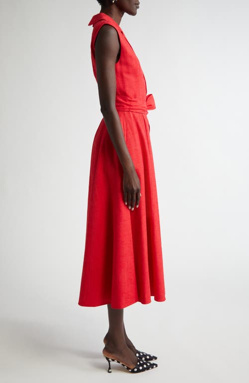 Carolina Herrera Sleeveless Slub Twill Faux Wrap Midi Dress In Herrera Red