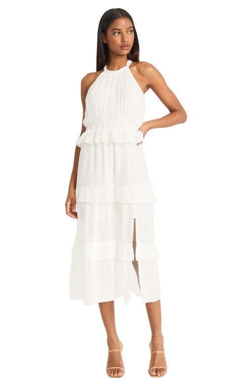Donna Morgan For Maggy Halter Neck Ruffle Tiered Midi Dress