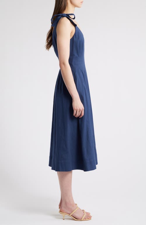 Mila Mae Tie Strap Stretch Cotton Midi Dress In Navy