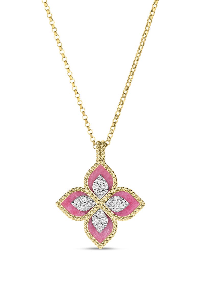 Roberto Coin Venetian Princess Diamond & Rhodonite Pendant Necklace, Main, color, Yellow/ White