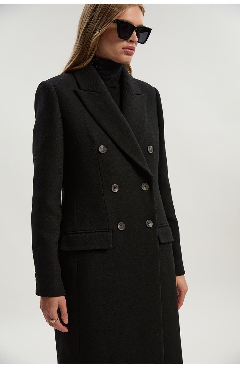 Karen Millen Petite Double Breasted Midi Coat, Alternate, color, Black
