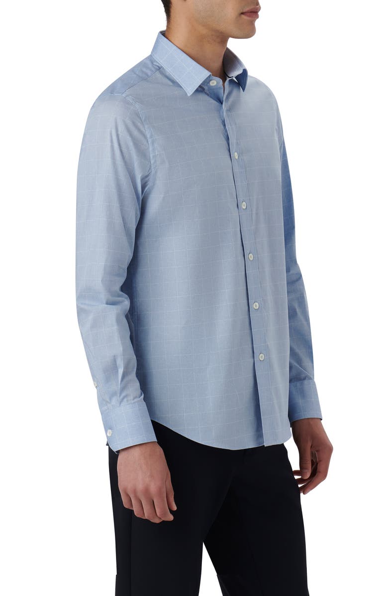 Bugatchi Julian Shaped Fit Check Stretch Cotton Button-Up Shirt, Alternate, color, Air-Blue