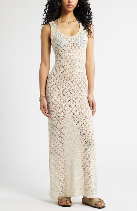 Sheer Pointelle Maxi Cover-Up Dress