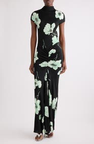 Alaïa Floral Print Ruched Jersey Dress