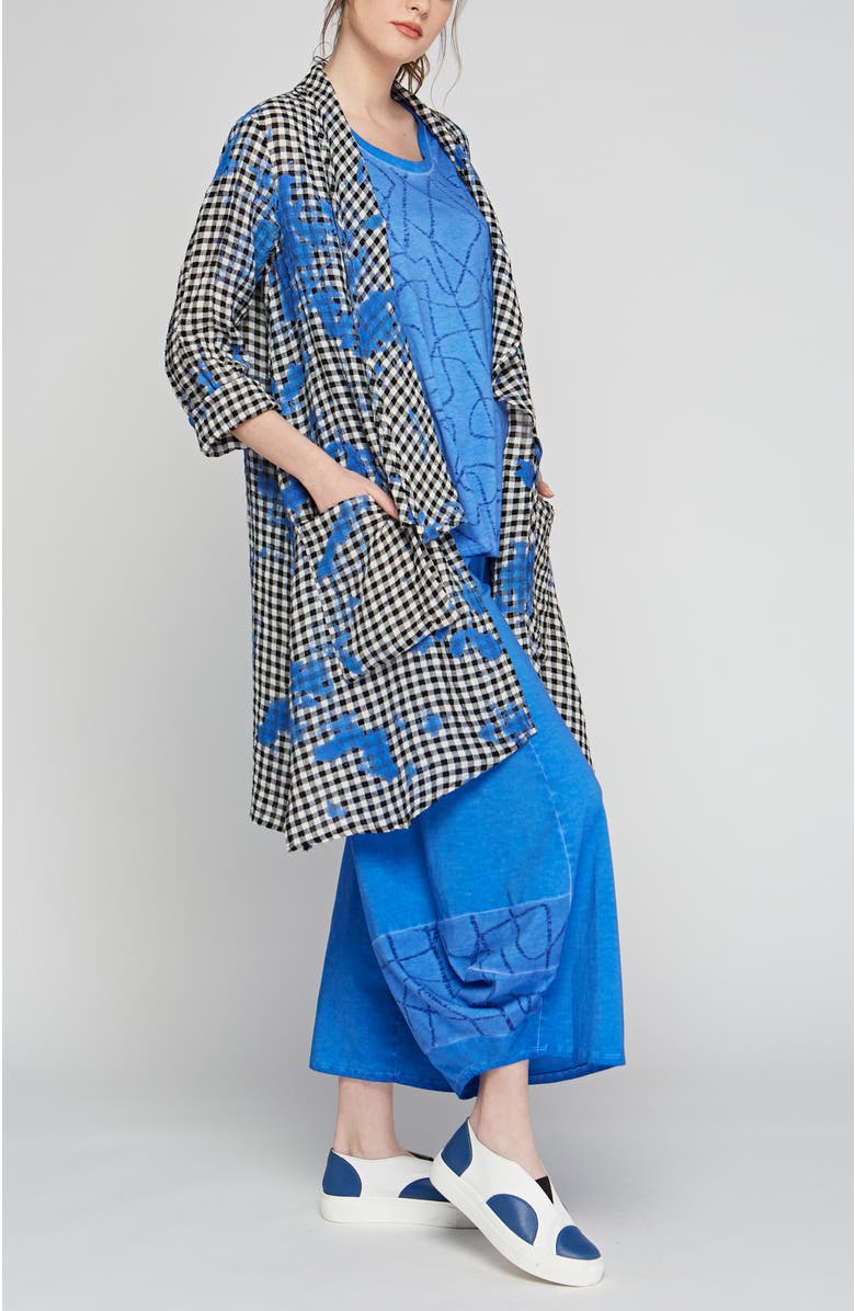 LUUKAA Jax Checkered Gauze Linen Duster, Alternate, color, Blue