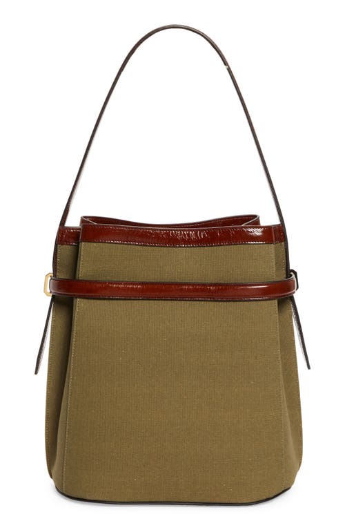 Totême Toteme Belted Cotton & Linen Blend Canvas Bucket Bag In Khaki Green
