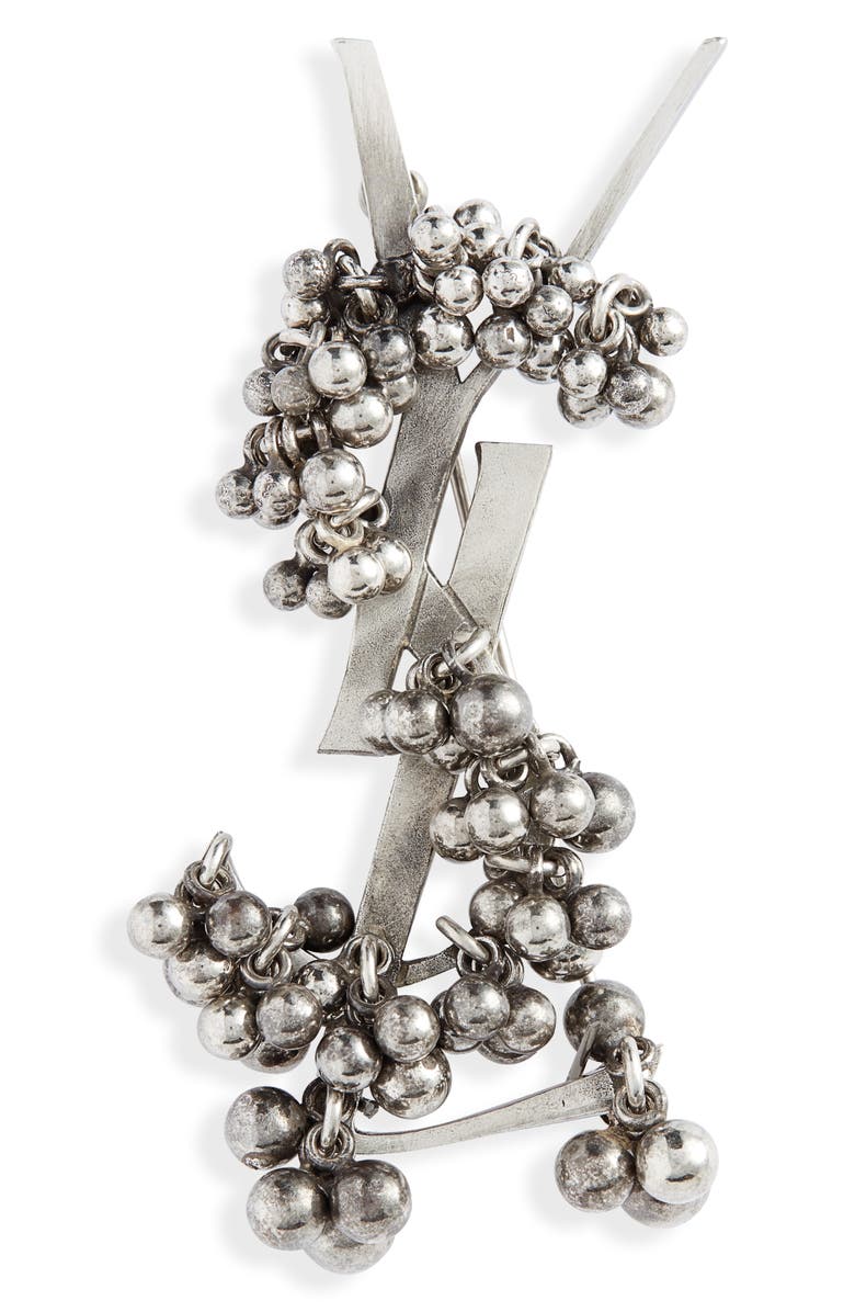 Saint Laurent Bell Monogram Pin, Main, color, 