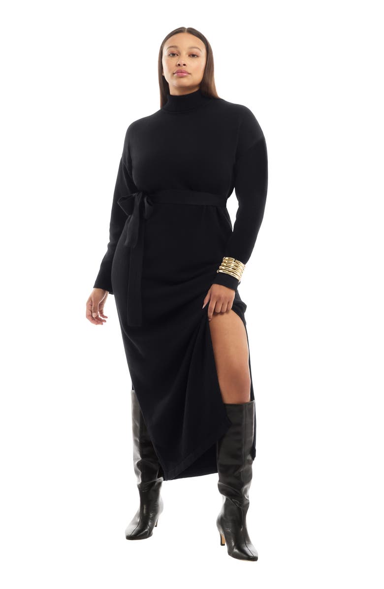 June + Vie Turtleneck Sweater Dress, Main, color, Black Onyx