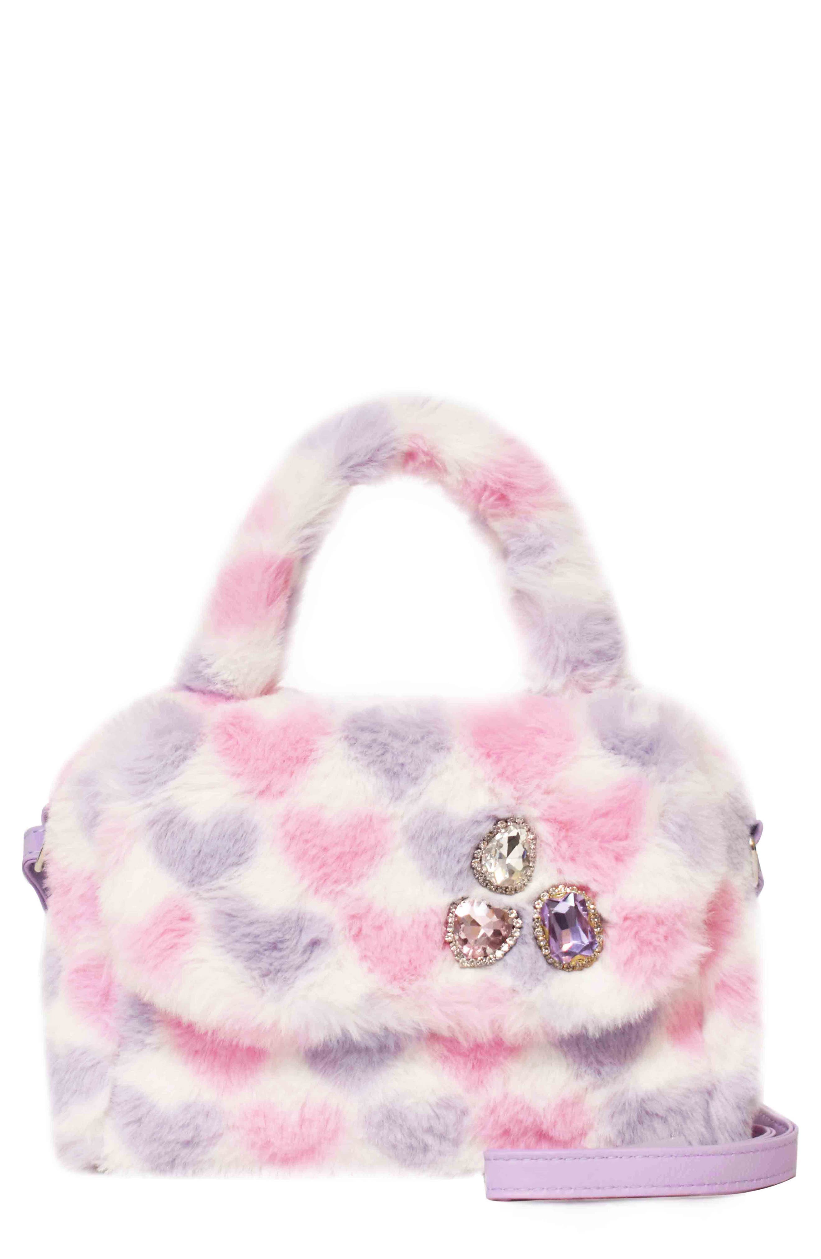 OMG Accessories Kids' Heart Faux Fur Crossbody Bag, Main, color, 