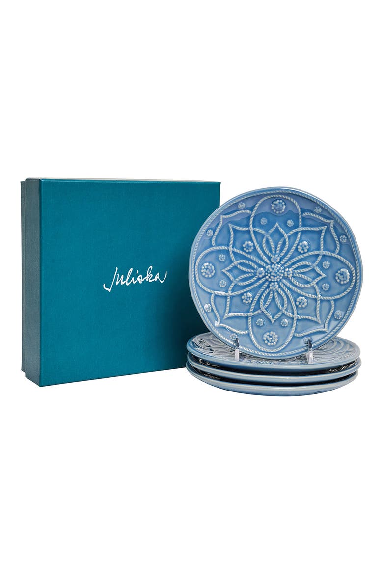 Jardins du Monde Set of 4 Side/Cocktail Plates, Alternate, color, CHAMBRAY