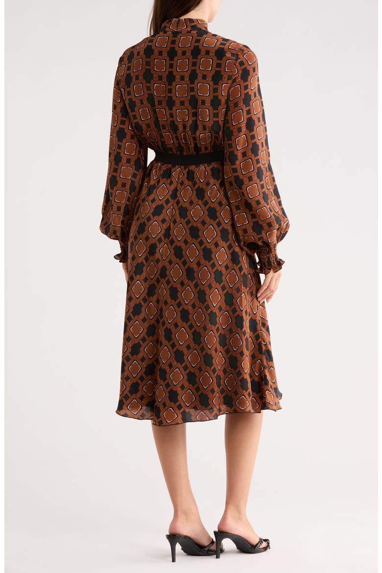 Long Sleeve Silk Dress, Alternate, color, COGNAC